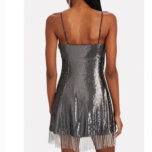 NWT NICHOLAS Isabella Sequined Mini Dress Gunmetal Rhinestone fringe - Picture 4 of 16
